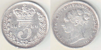 1880 Great Britain silver Threepence A004074